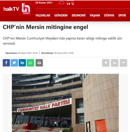 CHP'nin 'mitingimize izin verilmedi' iddiasına Mersin Valiliğinden yalanlama